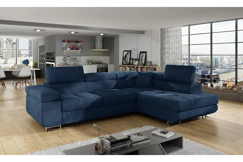 Bobis Bäddsoffa med Schäslong Höger - Blå - Möbler - Soffa - Bäddsoffa - Bäddsoffa längsbäddad
