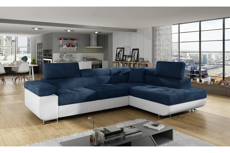 Bobis Bäddsoffa med Schäslong Höger - Blå/Vit - Möbler - Soffa - Bäddsoffa - Bäddsoffa längsbäddad
