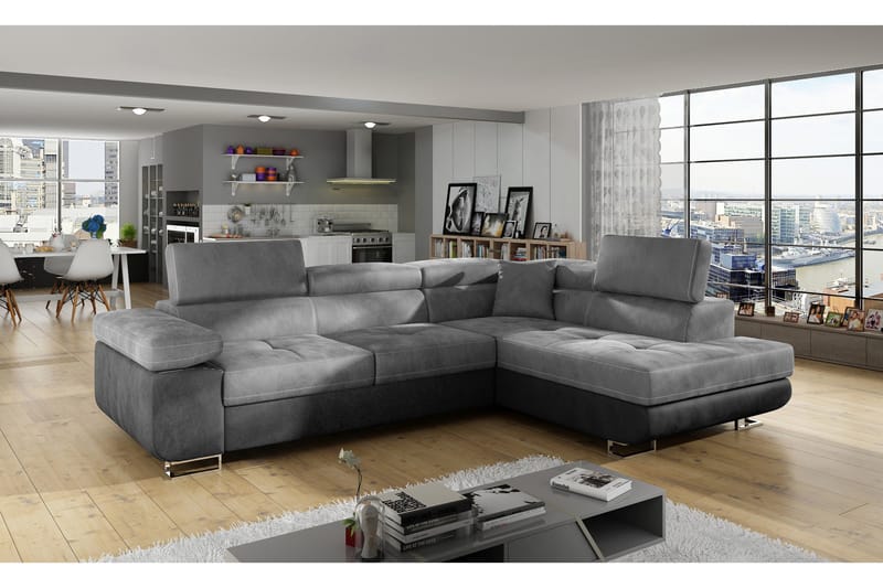 Bobis Bäddsoffa med Schäslong Höger - Grå - Möbler - Soffa - Bäddsoffa - Bäddsoffa längsbäddad