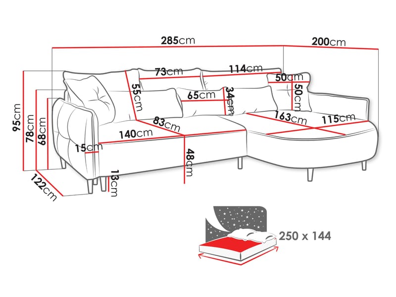 Bornalle 3-sits Bäddsoffa med divan - Marbella 02 (ljusgrå) - Möbler - Soffa - Bäddsoffa - Hörnbäddsoffa