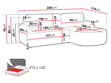 Branrel 3-sits Soffa med divan - grå - Möbler - Soffa - Bäddsoffa - Hörnbäddsoffa