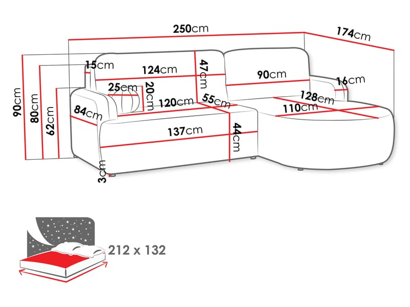 Branrel 3-sits Soffa med divan - svart - Möbler - Soffa - Bäddsoffa - Hörnbäddsoffa