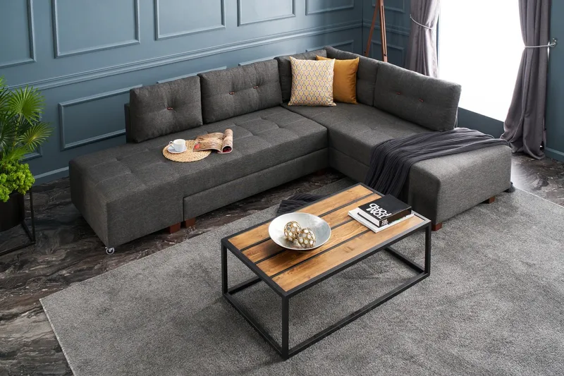 Brunei Bäddsoffa med Schäslong Höger - Antracit/Svart - Möbler - Soffa - Bäddsoffa - Framåtbäddad bäddsoffa