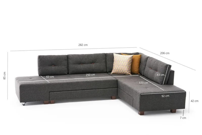 Brunei Bäddsoffa med Schäslong Höger - Antracit/Svart - Möbler - Soffa - Bäddsoffa - Framåtbäddad bäddsoffa