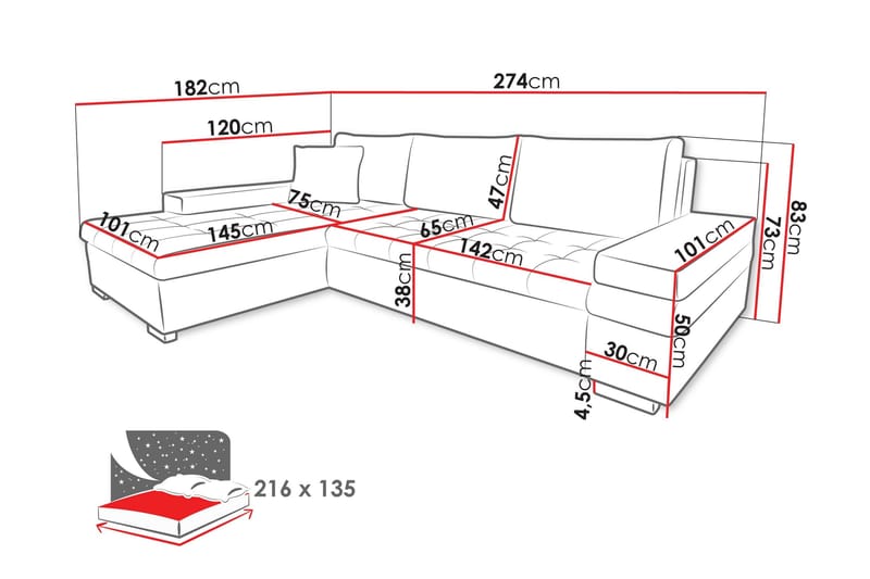 Bunty Bäddsoffa med Divan 3-sits - Mörkgrå/Ljusgrå - Möbler - Soffa - Bäddsoffa - Bäddsoffa divan