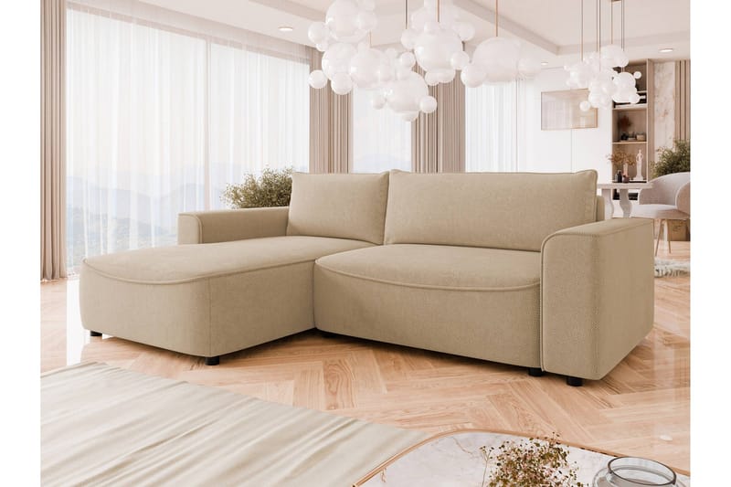 Burketown Bäddsoffa med Divan 3-sits i Sammet - Beige - Möbler - Soffa - Bäddsoffa - Bäddsoffa divan