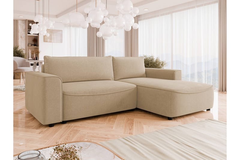 Burketown Bäddsoffa med Divan 3-sits i Sammet - Beige - Möbler - Soffa - Bäddsoffa - Bäddsoffa divan