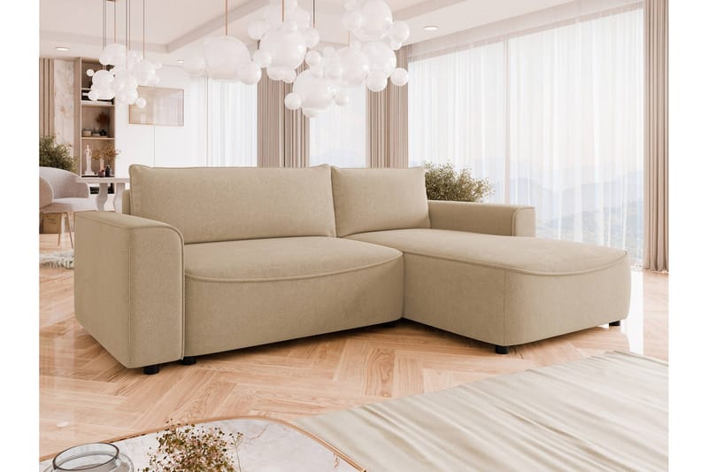 Burketown Bäddsoffa med Divan 3-sits i Sammet - Beige - Möbler - Soffa - Bäddsoffa - Bäddsoffa divan