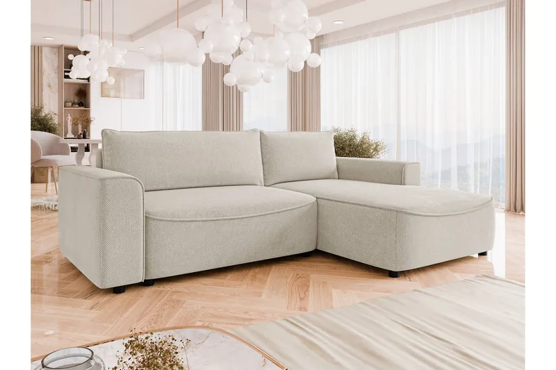 Burketown Bäddsoffa med Divan 3-sits i Sammet - Beige - Möbler - Soffa - Bäddsoffa - Bäddsoffa divan