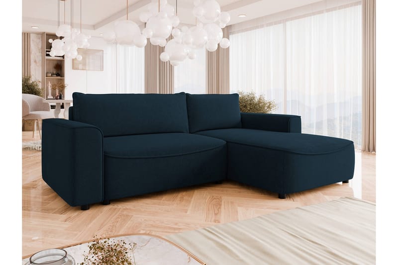 Burketown Bäddsoffa med Divan 3-sits i Sammet - Blå - Möbler - Soffa - Bäddsoffa - Bäddsoffa divan