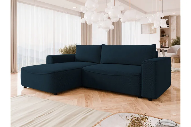 Burketown Bäddsoffa med Divan 3-sits i Sammet - Blå - Möbler - Soffa - Bäddsoffa - Bäddsoffa divan