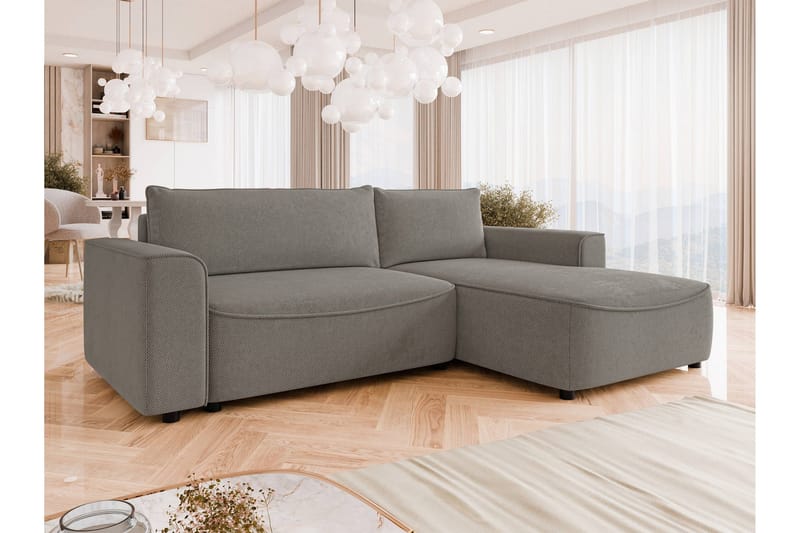 Burketown Bäddsoffa med Divan 3-sits i Sammet - Grå - Möbler - Soffa - Bäddsoffa - Bäddsoffa divan