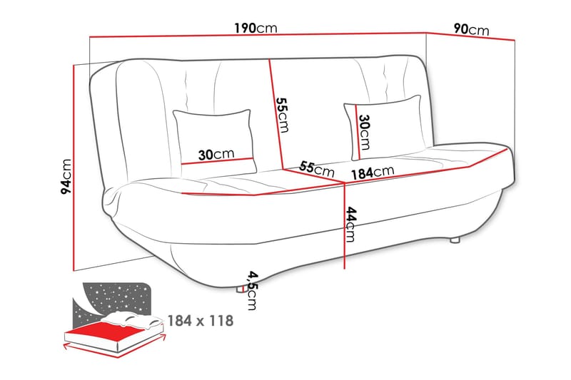 Burralla 3-sits Rektangulär Längsbäddad Bäddsoffa 118x184 cm med Förvaring i Tyg - Grå - Möbler - Soffa - Bäddsoffa - 3 sits bäddsoffa