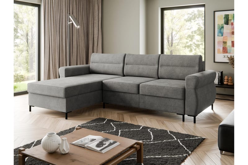 Busness Bäddsoffa med Divan 3-sits i Plysch - Grå - Möbler - Soffa - Bäddsoffa - Bäddsoffa divan