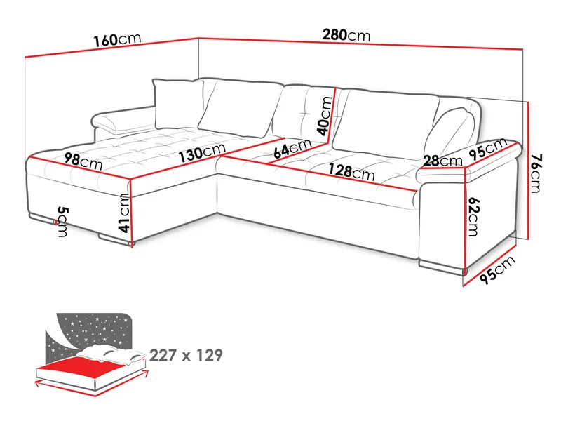 Camior 3-sits Bäddsoffa med divan och förvaring - Möbler - Soffa - Bäddsoffa - Hörnbäddsoffa