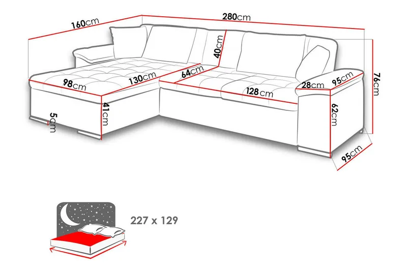 Camior 4-sits Bäddsoffa - Grå - Möbler - Soffa - Bäddsoffa - Bäddsoffa längsbäddad