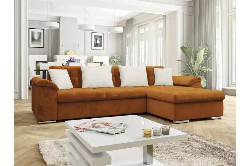 Camior Bäddsoffa med Divan 3-sits - Orange - Möbler - Soffa - Bäddsoffa - Bäddsoffa divan