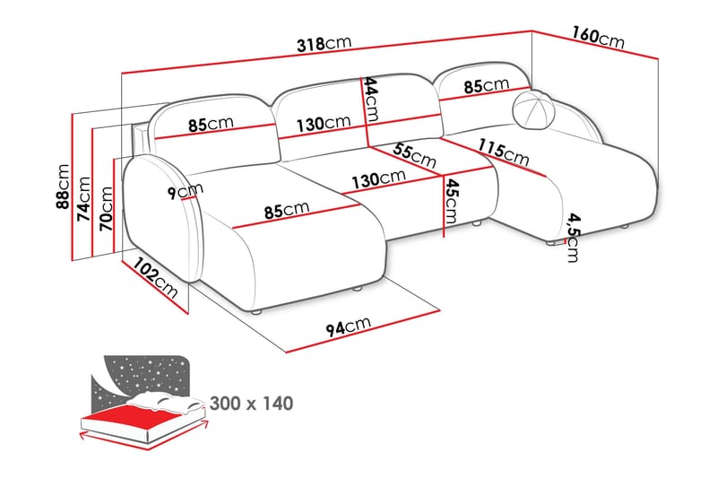 Carve Bäddsoffa Dubbeldivan 3-sits - Vit - Möbler - Soffa - Bäddsoffa - U bäddsoffa
