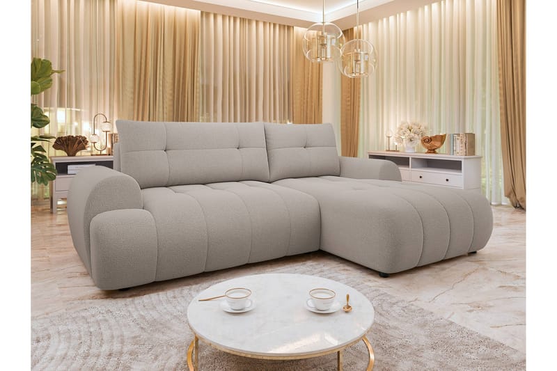 Ceibo Bäddsoffa med Divan 3-sits i Plysch - Grå - Möbler - Soffa - Bäddsoffa - Bäddsoffa divan