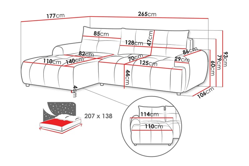 Ceibo Bäddsoffa med Divan 3-sits - Svart - Möbler - Soffa - Bäddsoffa - Bäddsoffa divan