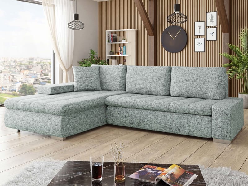 Cerys Bäddsoffa med Divan 4-sits - Grå - Möbler - Soffa - Bäddsoffa - Bäddsoffa divan