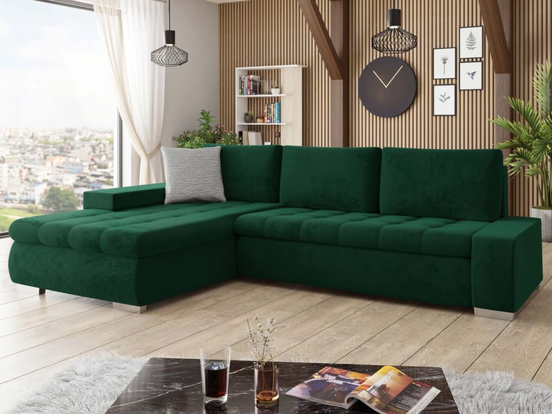 Cerys Bäddsoffa med Divan 4-sits - Grön - Möbler - Soffa - Bäddsoffa - Bäddsoffa divan