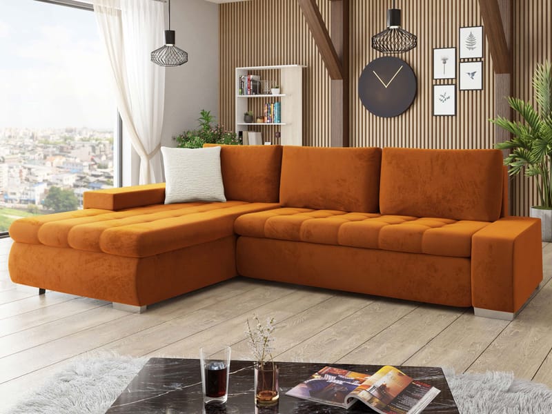 Cerys Bäddsoffa med Divan 4-sits - Orange - Möbler - Soffa - Bäddsoffa - Bäddsoffa divan