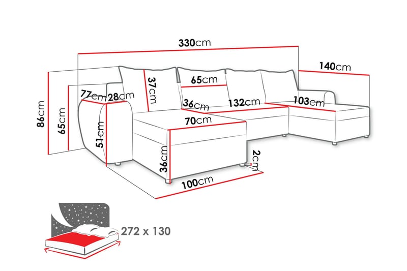 Chameli Bäddsoffa Dubbeldivan 4-sits - Ljusgrå/Mörkgrå - Möbler - Soffa - Bäddsoffa - U bäddsoffa
