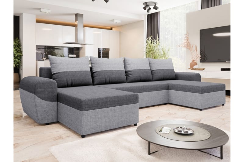 Chameli Bäddsoffa Dubbeldivan 4-sits - Ljusgrå/Mörkgrå - Möbler - Soffa - Bäddsoffa - U bäddsoffa