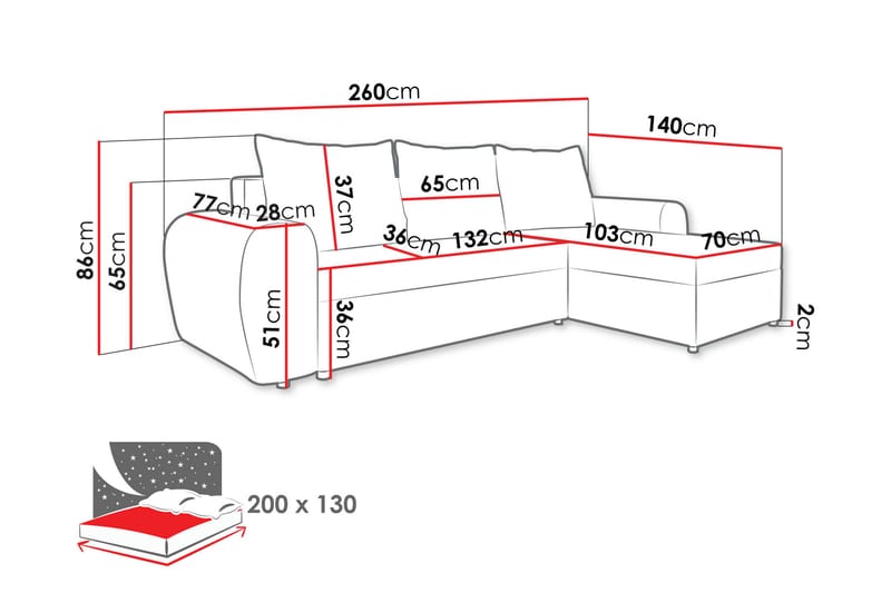 Chameli Bäddsoffa med Divan 3-sits - Ljusgrå/Svart - Möbler - Soffa - Bäddsoffa - Bäddsoffa divan