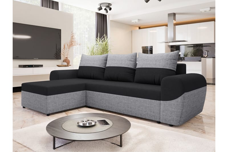 Chameli Bäddsoffa med Divan 3-sits - Ljusgrå/Svart - Möbler - Soffa - Bäddsoffa - Bäddsoffa divan