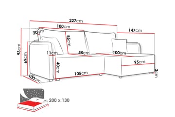 Chandru Bäddsoffa med Divan 3-sits - Grå - Möbler - Soffa - Bäddsoffa - Bäddsoffa divan