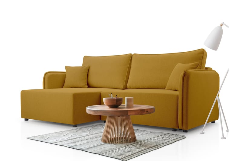 Chandru Bäddsoffa med Divan 3-sits i Plysch - Gul - Möbler - Soffa - Bäddsoffa - Bäddsoffa divan