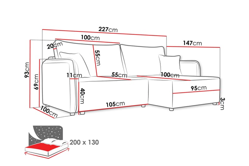 Chandru Bäddsoffa med Divan 3-sits - Svart - Möbler - Soffa - Bäddsoffa - Bäddsoffa divan