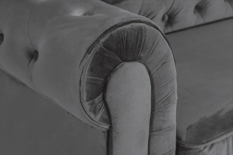 Chesterfield Deluxe 3-sits Framåtbäddad bäddsoffa i sammet - Mörkgrå Sammet - Möbler - Soffa - Bäddsoffa - 3 sits bäddsoffa