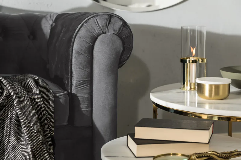 Chesterfield Deluxe 3-sits Framåtbäddad bäddsoffa i sammet - Mörkgrå Sammet - Möbler - Soffa - Bäddsoffa - 3 sits bäddsoffa