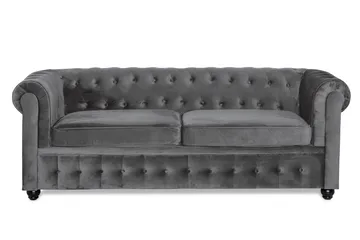Chesterfield Deluxe 3-sits Framåtbäddad bäddsoffa i sammet - Mörkgrå Sammet - Möbler - Soffa - Bäddsoffa - 3 sits bäddsoffa