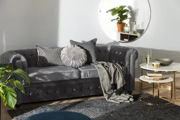 Chesterfield Deluxe 3-sits Framåtbäddad bäddsoffa i sammet - Mörkgrå Sammet - Möbler - Soffa - Bäddsoffa - 3 sits bäddsoffa