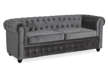 Chesterfield Deluxe 3-sits Framåtbäddad bäddsoffa i sammet - Mörkgrå Sammet - Möbler - Soffa - Bäddsoffa - 3 sits bäddsoffa