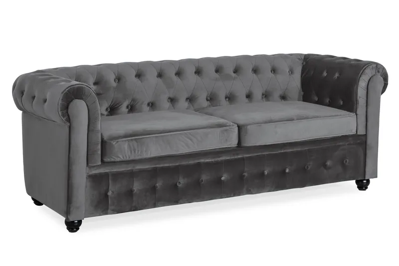 Chesterfield Deluxe 3-sits Framåtbäddad bäddsoffa i sammet - Mörkgrå Sammet - Möbler - Soffa - Bäddsoffa - 3 sits bäddsoffa