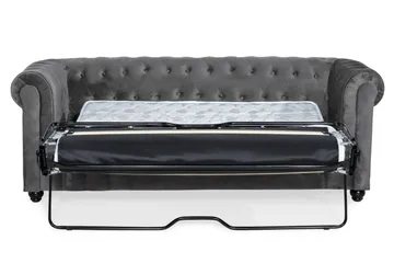 Chesterfield Deluxe 3-sits Framåtbäddad bäddsoffa i sammet - Mörkgrå Sammet - Möbler - Soffa - Bäddsoffa - 3 sits bäddsoffa