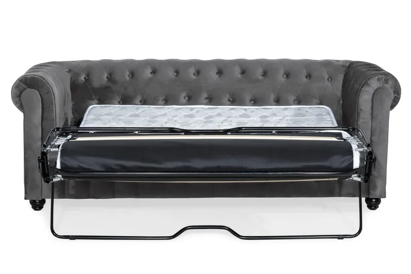 Chesterfield Deluxe 3-sits Framåtbäddad bäddsoffa i sammet - Mörkgrå Sammet - Möbler - Soffa - Bäddsoffa - 3 sits bäddsoffa