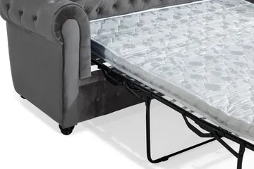 Chesterfield Deluxe 3-sits Framåtbäddad bäddsoffa i sammet - Mörkgrå Sammet - Möbler - Soffa - Bäddsoffa - 3 sits bäddsoffa