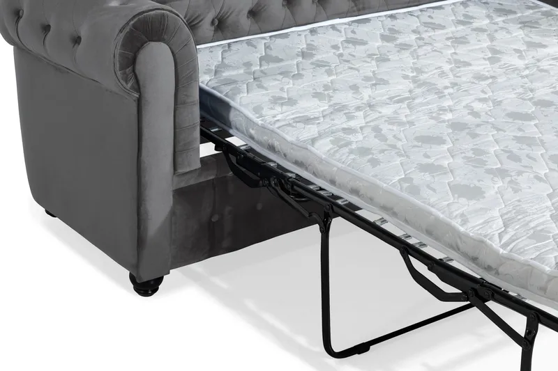 Chesterfield Deluxe 3-sits Framåtbäddad bäddsoffa i sammet - Mörkgrå Sammet - Möbler - Soffa - Bäddsoffa - 3 sits bäddsoffa