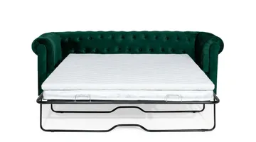 Chesterfield Lyx 3-sits Framåtbäddad Bäddsoffa med HVILA Bäddmadrass 140x200 cm Latex med Tvättbar klädsel - Grön/Vit - Möbler - Soffa - Bäddsoffa - 3 sits bäddsoffa