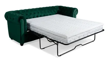 Chesterfield Lyx 3-sits Framåtbäddad Bäddsoffa med HVILA Bäddmadrass 140x200 cm Polyesterskum Vändbar Sommar & Vintersida och Tvättbar klädsel - Grön/Vit - Möbler - Soffa - Bäddsoffa - 3 sits bäddsoffa