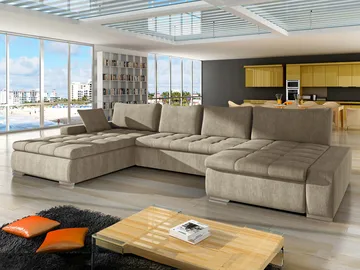 Cillo 5-sits U-formad bäddsoffa med dubbeldivan - beige - Möbler - Soffa - Bäddsoffa - Hörnbäddsoffa