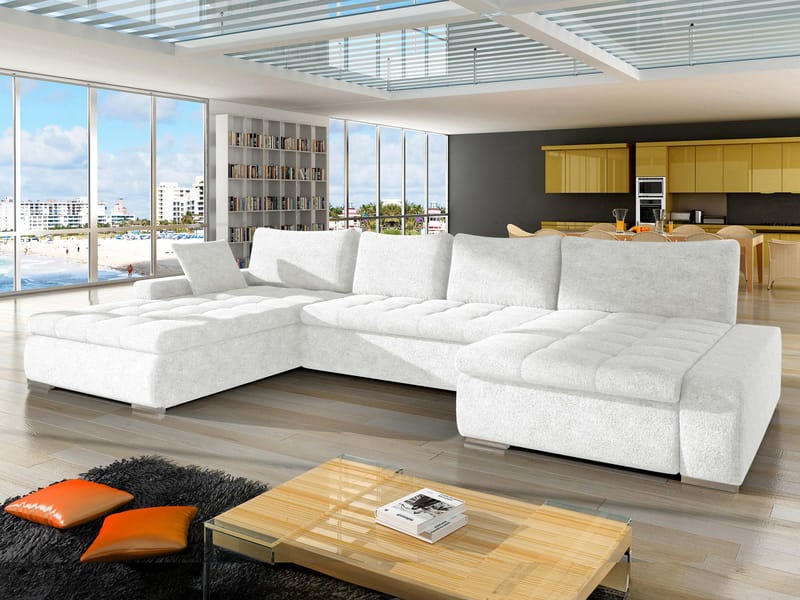 Cillo 5-sits U-formad bäddsoffa med dubbeldivan - vit - Möbler - Soffa - Bäddsoffa - Hörnbäddsoffa
