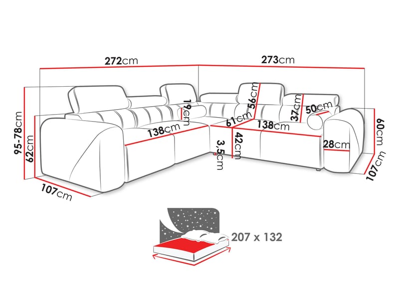 Clement 5-sits Hörnbäddsoffa Högervänd - beige - Möbler - Soffa - Bäddsoffa - Hörnbäddsoffa