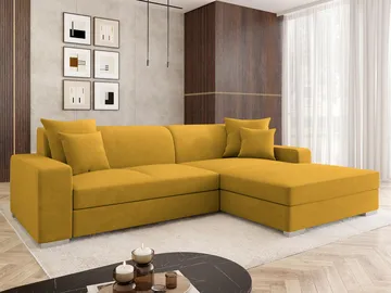Corvik 3-sits Bäddsoffa med divan och förvaring - gul - Möbler - Soffa - Bäddsoffa - Hörnbäddsoffa